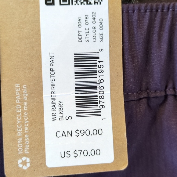 Eddie Bauer Rainer Rip Stop Pants Blackberry Size Small - Picture 5 of 8